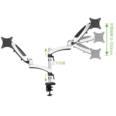 Двойная настольная подставка для монитора с зажимом на 360 градусов, газовая пружина, двойная рукоятка для 1"-27", держатель для монитора, кронштейн для ЖК-монитора GM124U