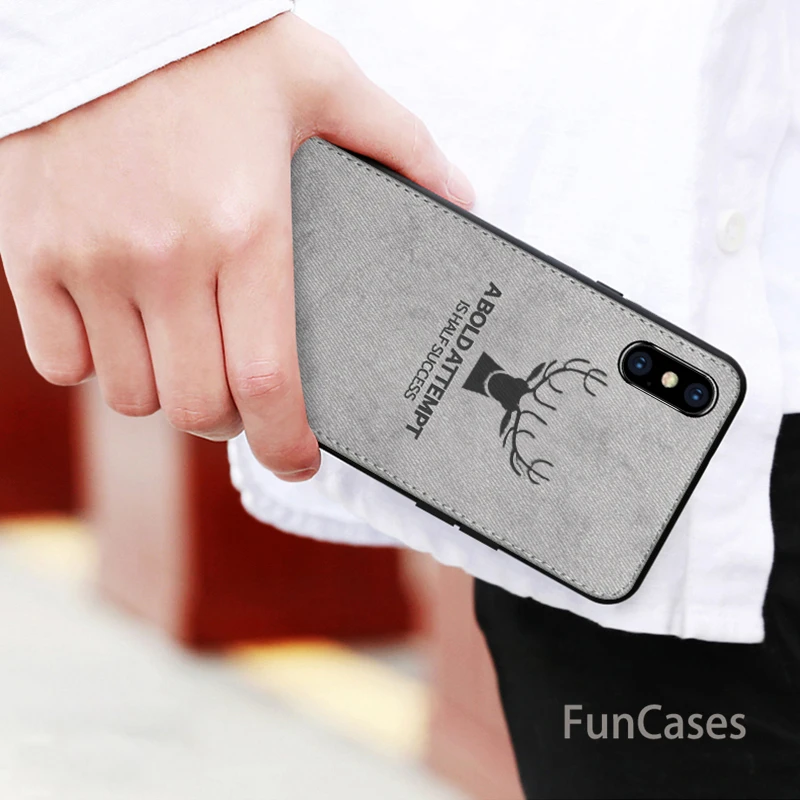 Холст с тиснением Олень чехол для iPhone X Xs Max Xr 8 7 6 6s S6 Plus Мягкий полиуретановый край