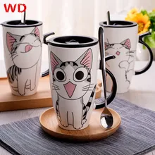 Cute Cat Style Ceramic Mugs 600ml with Lid and Spoon Cartoon Cups Creative Moring Mug Milk Coffee Tea Cup Unique Porcelain Cup