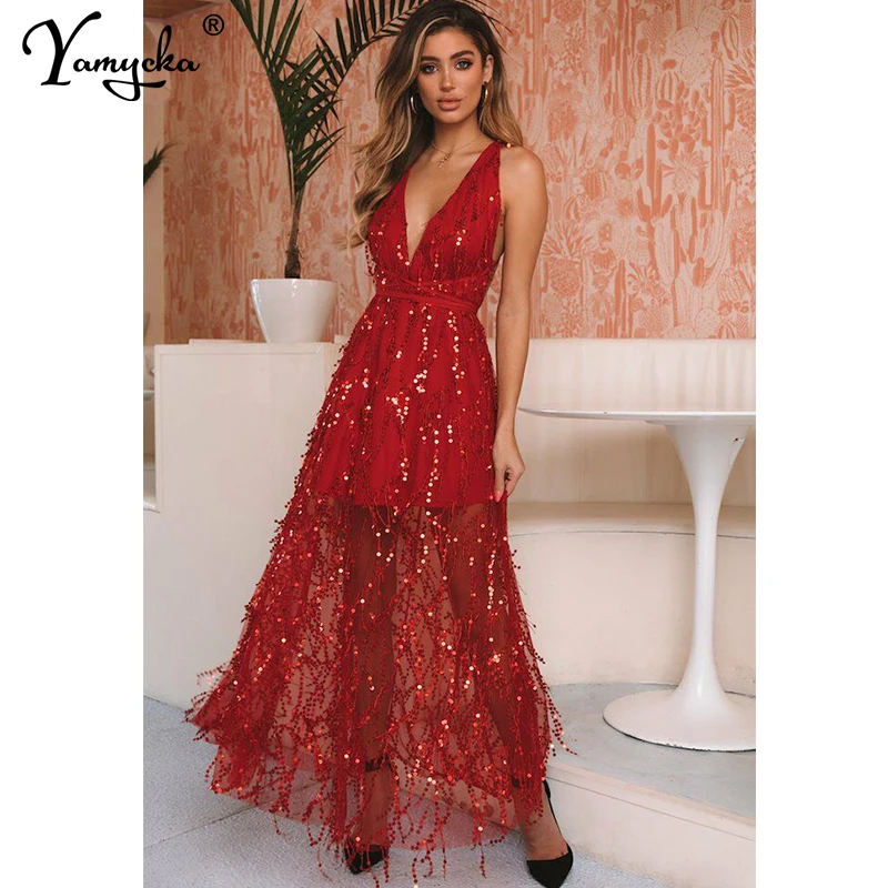 

Sexy Red sequins maxi summer dress women bandage bodycon beach party Long dress elegant Backless Night club dresses vestidos New