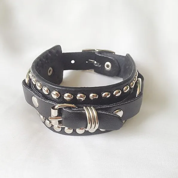 Fashion studded belt buckle leather charm bracelet bangle in Charm