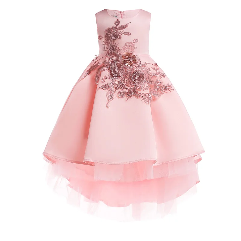 

Kids Big Girls Princess Dress Floral Decor Sleeveless High Low Hem Tulle Dresses Bridesmaid Wedding Communion Birthday Party