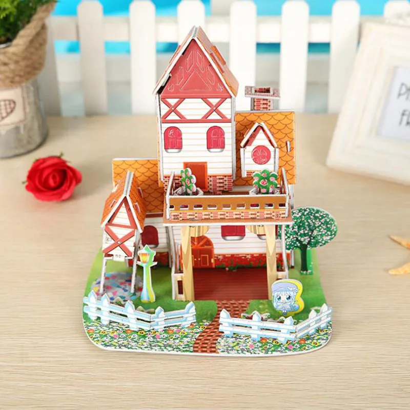 

Paper Material 3D Puzzle 3D Construction Beautiful House Puzzle Toy Best Gift for Children Baby Girls Educational Toy