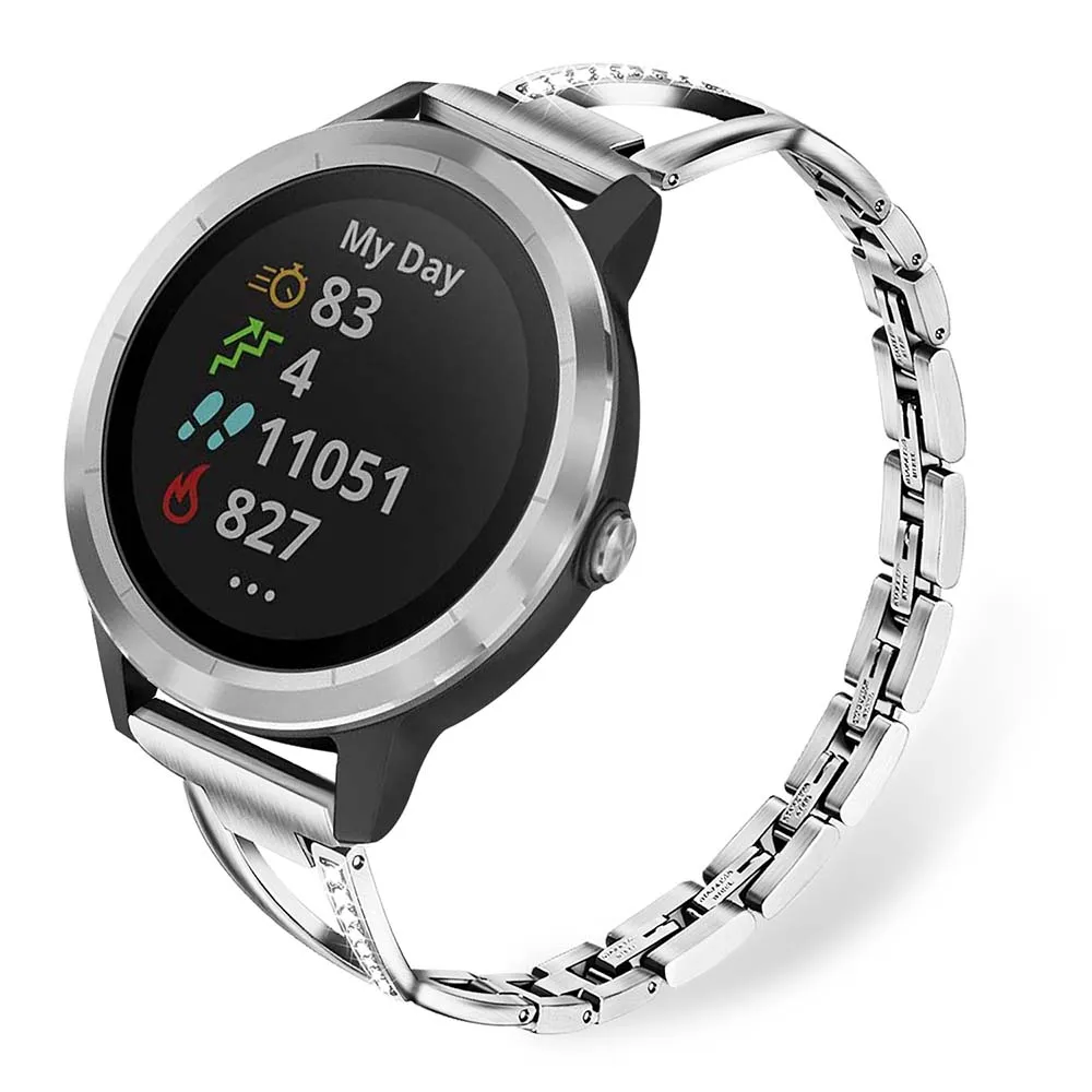 Нержавеющая сталь+ ремешок с бриллиантами 20 мм для Garmin Vivoactive 3/Forerunner 645/245 музыка/Misfit Vapor 2 часы ремешок для женщин