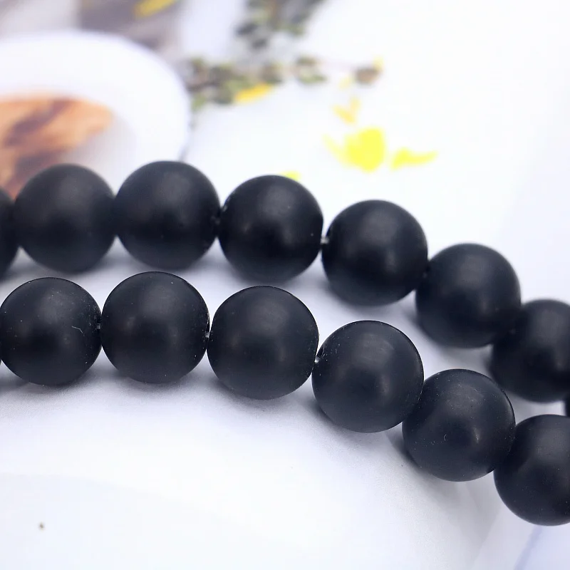 

12mm Black Scrub Onyx Round Loose Beads 15inch DIY Wholesale Suitable for Women girl Handmade Jewelry Making Design Gifts