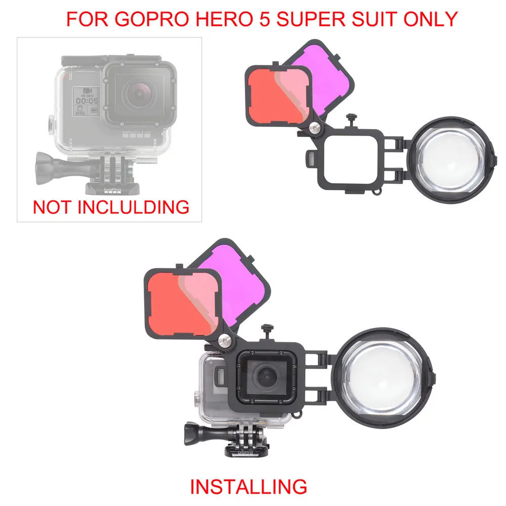  3in1 Action Camera Dive Filter Set with 16X Macro Lens for Gopro Hero 7 6 5 Black Underwater Diving