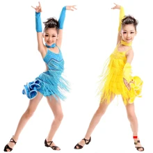 110-160 см, 2 цвета, платье для латинских танцев, Детский костюм для соревнований, латиноамериканское платье для девушек для румбы, Детская танцевальная одежда