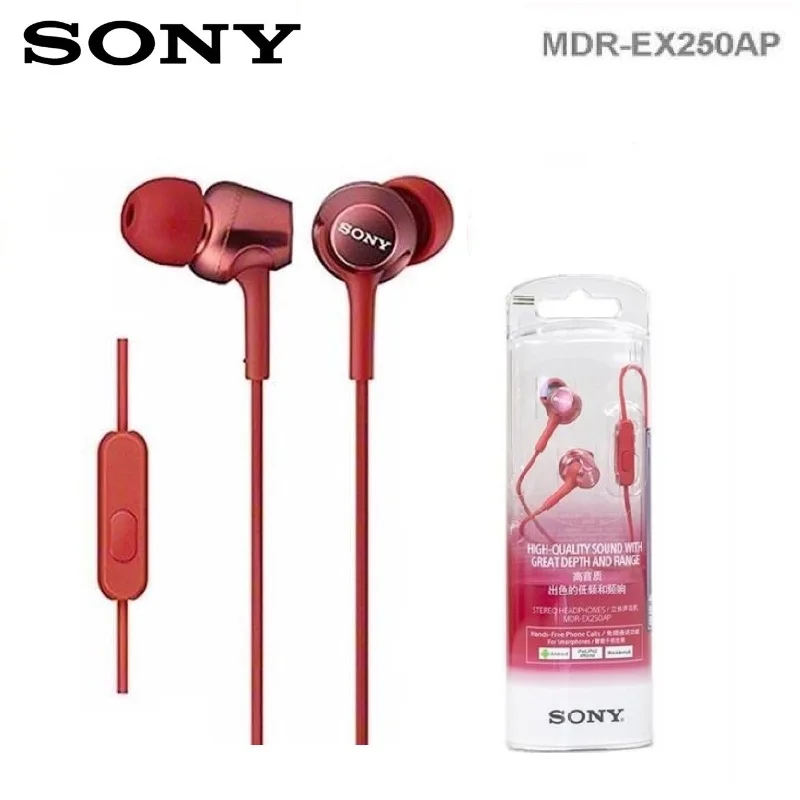 

SONY Original MDR-EX250AP In-Ear Headphones 3.5mm Wired Earbuds Music Earphone Smart Phone Headset Hands-free with Mic