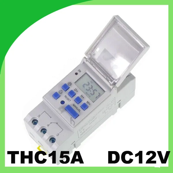 

THC15A timer relay 12VDC 16A LCD Din rail Programmable digital timer switch