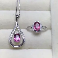KJJEAXCMY boutique jewels 925 с инкрустацией, из чистого серебра с натуральным турмалиновым полым женским подвесным кольцом Серьги 3 комплекта новая