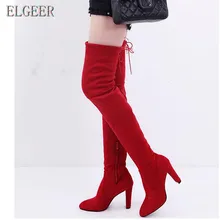 Новое поступление, ботфорты суперзвезды женские модные зимние сапоги женская обувь осенние высокие сапоги до бедра на толстом каблуке на молнии женская обувь, размеры 34-41