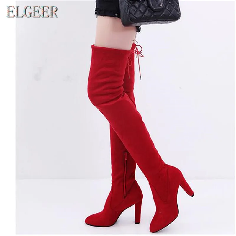 Goede Nieuwe Aankomen Superstar Over Knie Laarzen Vrouwen Mode Winter Laarzen Vrouw Schoenen Herfst Zip Dikke Hak Dij Hoge Laars Vrouwelijke 34 41