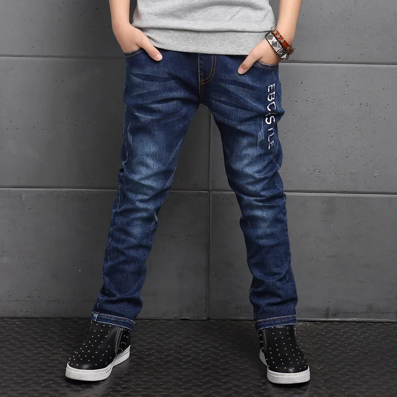 

Teens Jeans Boy Denim Tiger Pants Baby Jeans Letters Embroidered Boys Patch Trousers Scratch Casual Elastic Waist Kids Clothing