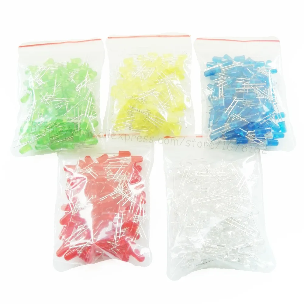 

1000PCS 5MM LED Diode Light Assorted Kit DIY LEDs Set White Yellow Red Green Blue Electronic Diy Kit