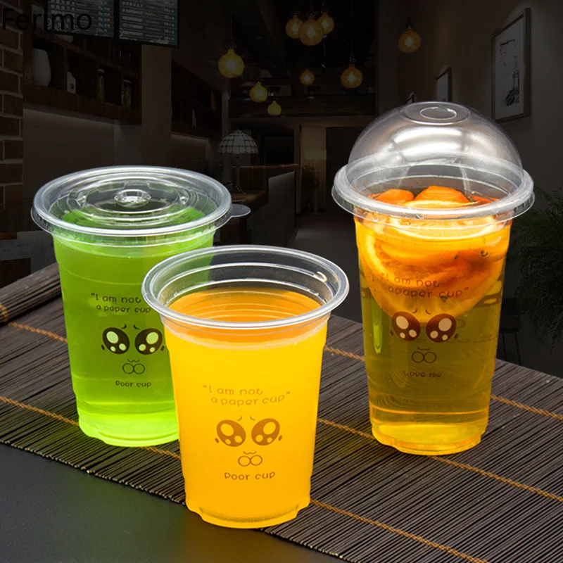 

100pcs 500ml/700ml/950ml High transparent thick disposable tea cup drink juice plastic packaging cup with lid kitchen storage