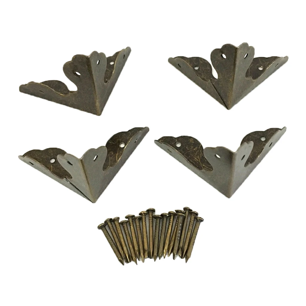 4Pcs Antique Metal Corner Protector Furniture Corner Protectors Guards Vintage Decorative Box Desk Edge Covers