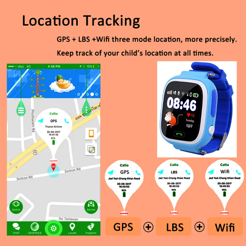 AOSMAN Q90 дети смотрят Wi Fi gps местоположение трекера Водонепроницаемый браслет sos
