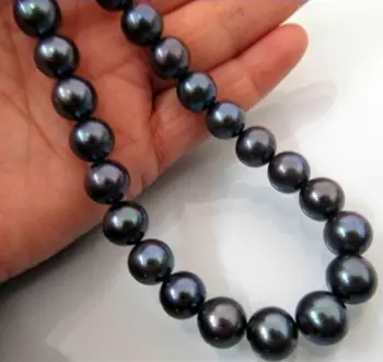 

HOT Huge AAA 10-11mm south sea black pearl necklace 18 inch 925silver GOLD CLASP