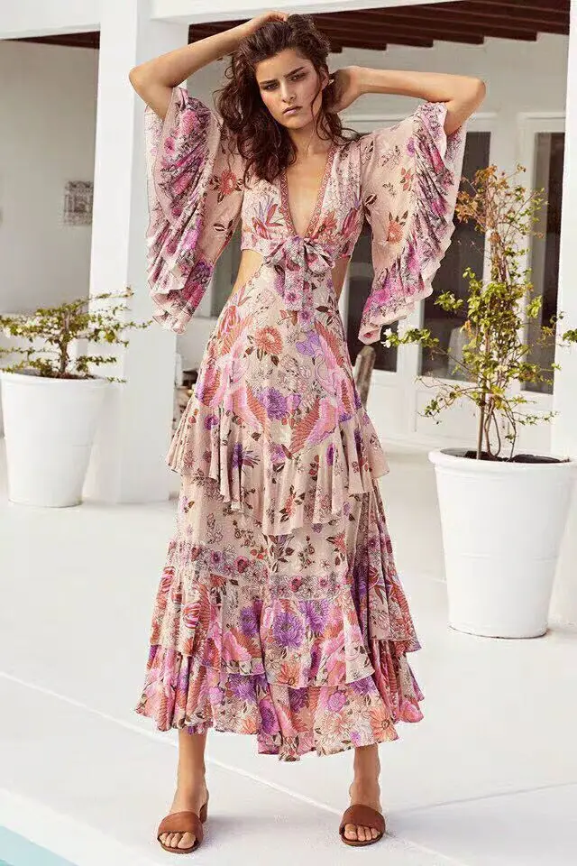 Женское платье Вадим Vestido Longo летнее трапециевидной формы с длинными рукавами и