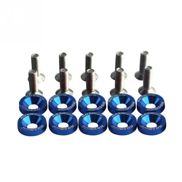 10Pcs JDM Billet Aluminum Fender Bumper Spacer Washer Bolt Engine Bay Kit