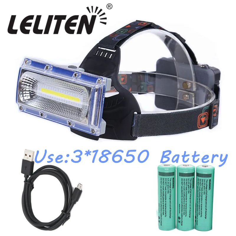 

50000LM COB LED Headlamp Hunting light Fishing headlight LED Flashlight Torch Camping lantern use 3x 18650 Battery +USB Cable
