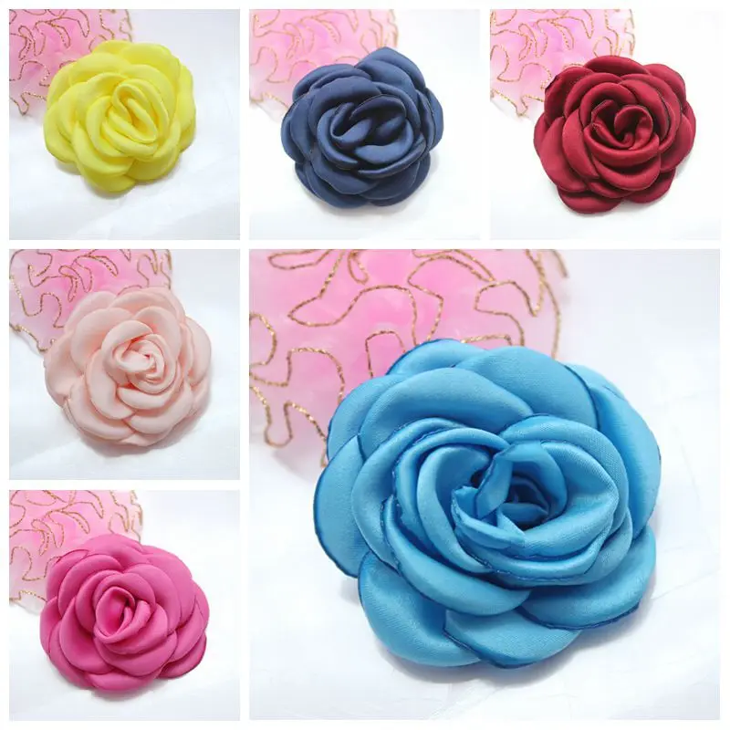 Handmade Two Layers Imitated Silk Fabric Begonia Flowers Elastic Handmade Pink And Purple Silk Kanzashi Flowers