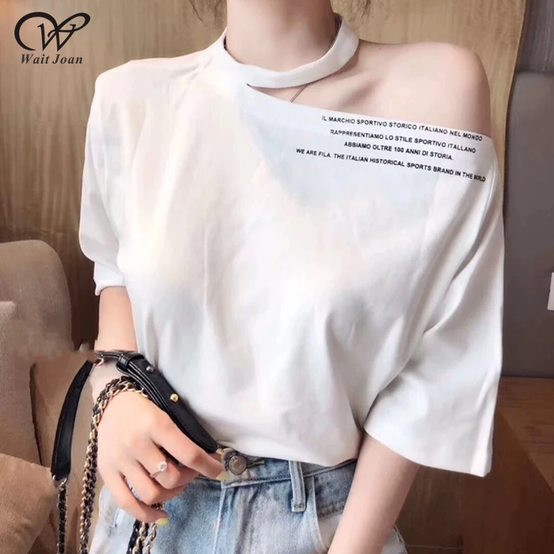 

Oversized Summer T Shirt Women Korean Cotton Tshirts Off Shoulder Tees Ladies Korean Style T-shirt Female Streetwear Tops WJ308