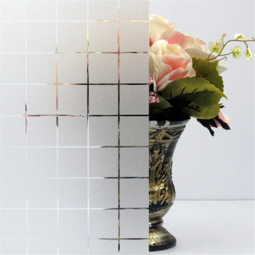 

Silver Grid Privacy Window Film Non Adhesive Static Frosted Decorative Glass Sticker Heat Control Sun Blocking Film 60*200 cm