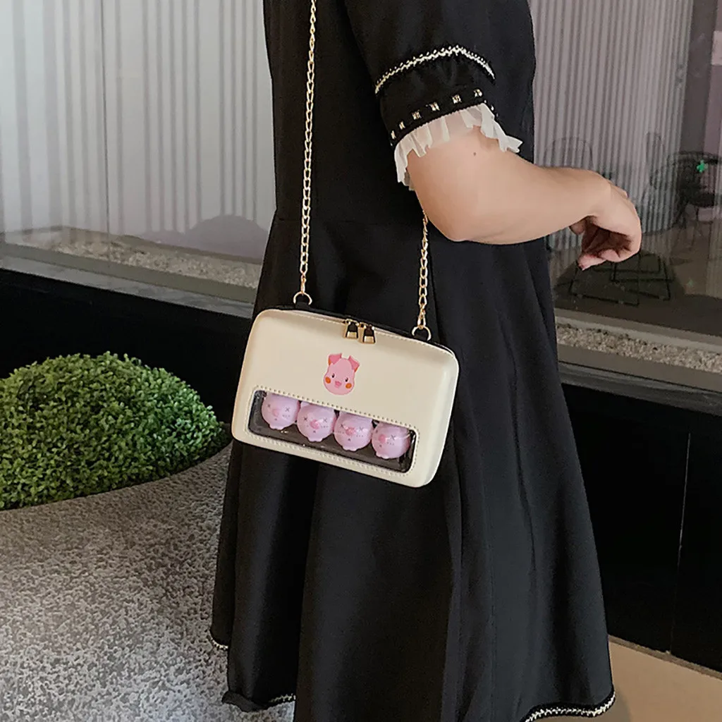 

Fashion 2019 Casual Summer Women Small Fresh Transparent Cute Pig Shoulder Bag Chain Wild Messenger Beach Simple Bag