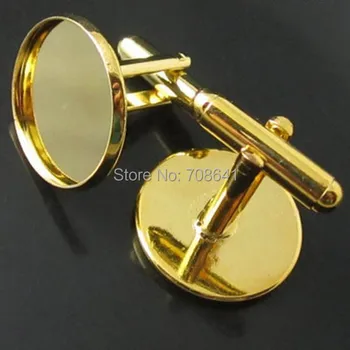 

Blank Cufflinks Settings with Round Curved Bezel Golden tone Plated Cabochons Bases French Cufflinks Men's Cuff links Findings