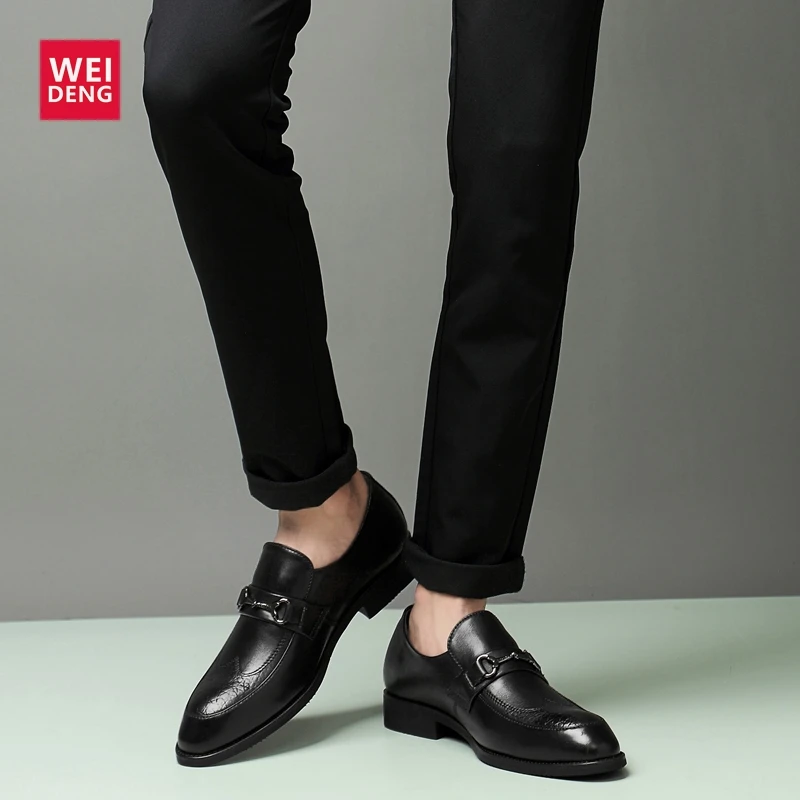 WeiDeng/Женская деловая обувь из натуральной кожи для мужчин; удобная офисная обувь на плоской подошве без застежки на шнуровке; высокое качество; большие размеры 36-45