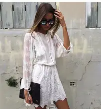 100% lace pants dress 2017 summer beach dress bohemian tropical dress lantern sleeve