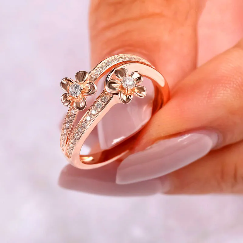 Bamos Luxury Female White Flower Ring 18KT Rose Gold