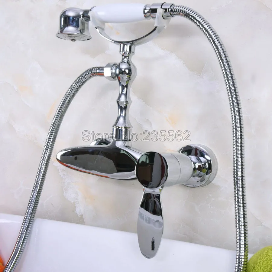 

Chrome Wall Mounted Clawfoot Bathtub Faucet Telephone Style Handheld Showe lna181