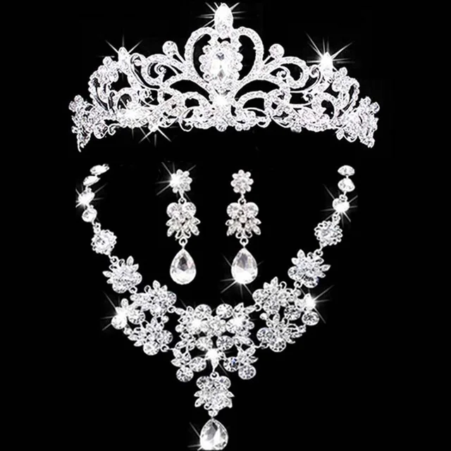 Bridal Jewelry Crown Necklace And Earring Set Tiara Rhinestone Bridal Jewelry Crown Necklace And Earring Set Tiara Rhinestone Wedding Accessories Crystal Sets