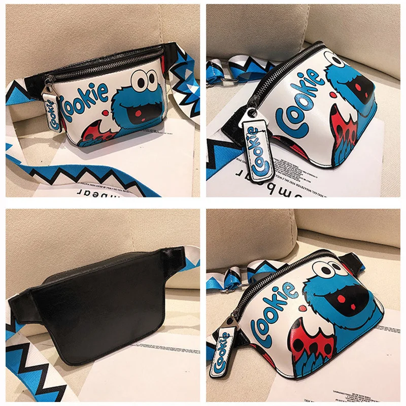 Women Belt Bag Cartoon Waist Bags Handy Banana Fanny Pack Belt For Children Cookie Elmo Monster Girl Hip Bum Bag Lady Chest Bags