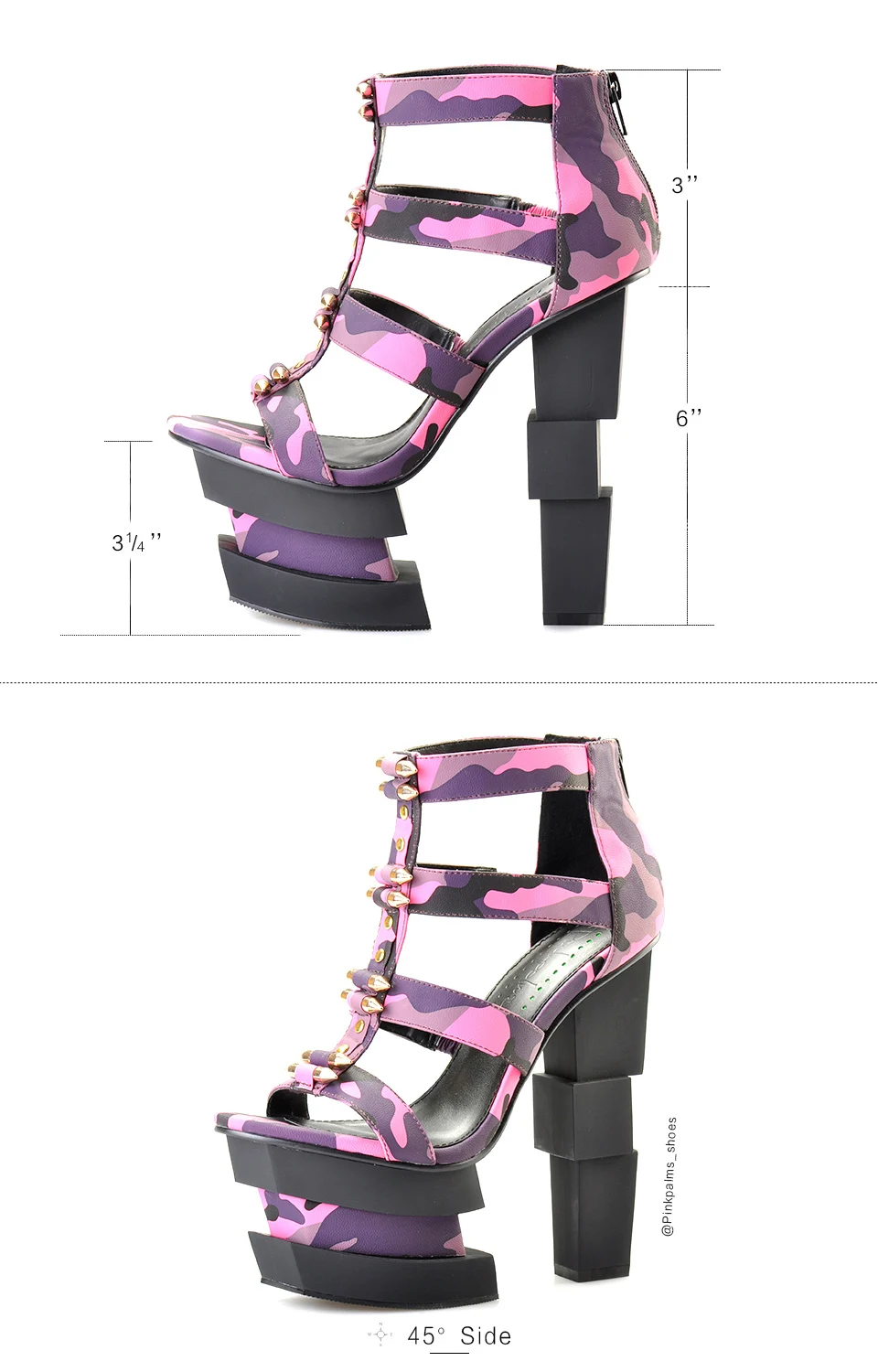 Sinsaut Summer Women Shoes High Heels Wedge Sandals Fuchsia Camouflage Bullet Decoration Sexy Punk Party Sandals