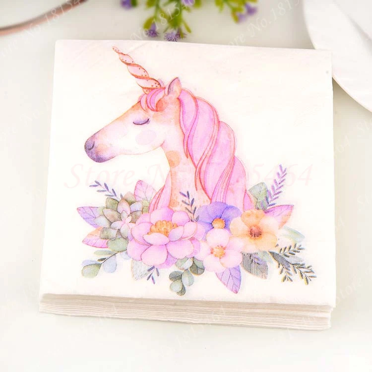 20pcs/lot Flower Unicorns Papers Napkins PartyTissue For Birthday/Weddings Party