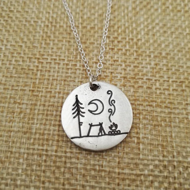 2pcs Lovely Camping under a big bright moon camping necklace outdoor