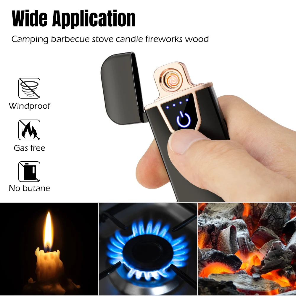 Мини-металлические электрические USB зажигалки импульсная тонкая сигарета Электронная зажигалка бездымный перезаряжаемая катушка ветрозащитная зажигалка