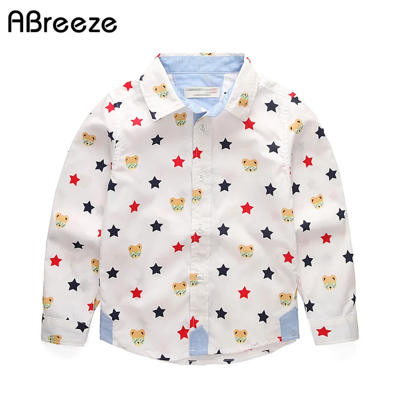 

Children shirts for boys spring clothes 2018 autumn new cartoon bears stars white shirts toddler boys outwear