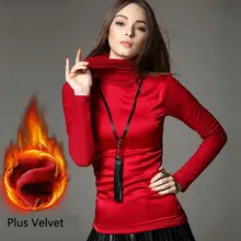 Новинка года Осень-Зима Женская мода тонкая водолазка плюс бархатная черная майка с длинными рукавами женская футболка со стразами футболки