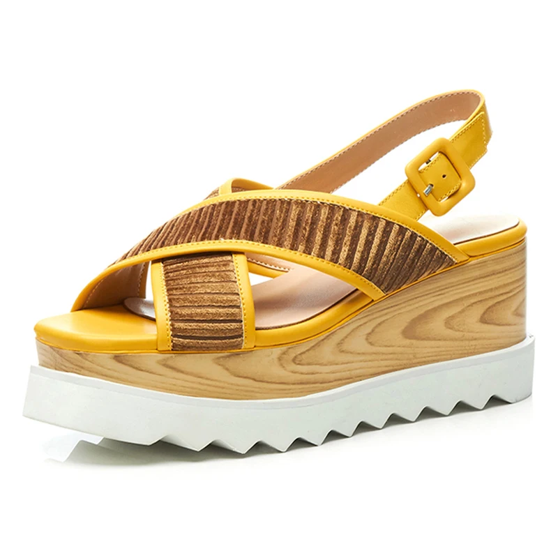 

Plus Size Women's Platform Sandals Leather Thick Soles Open-toe 8 CM Heel Wedges Summer Style Shoes Box Packing s239-828