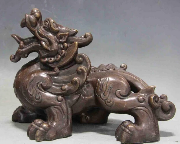 

shitou 001301 Chinese Folk Copper Bronze Feng shui Lucky Wealth Brave troops Beast Statue discount 30% (C0324)