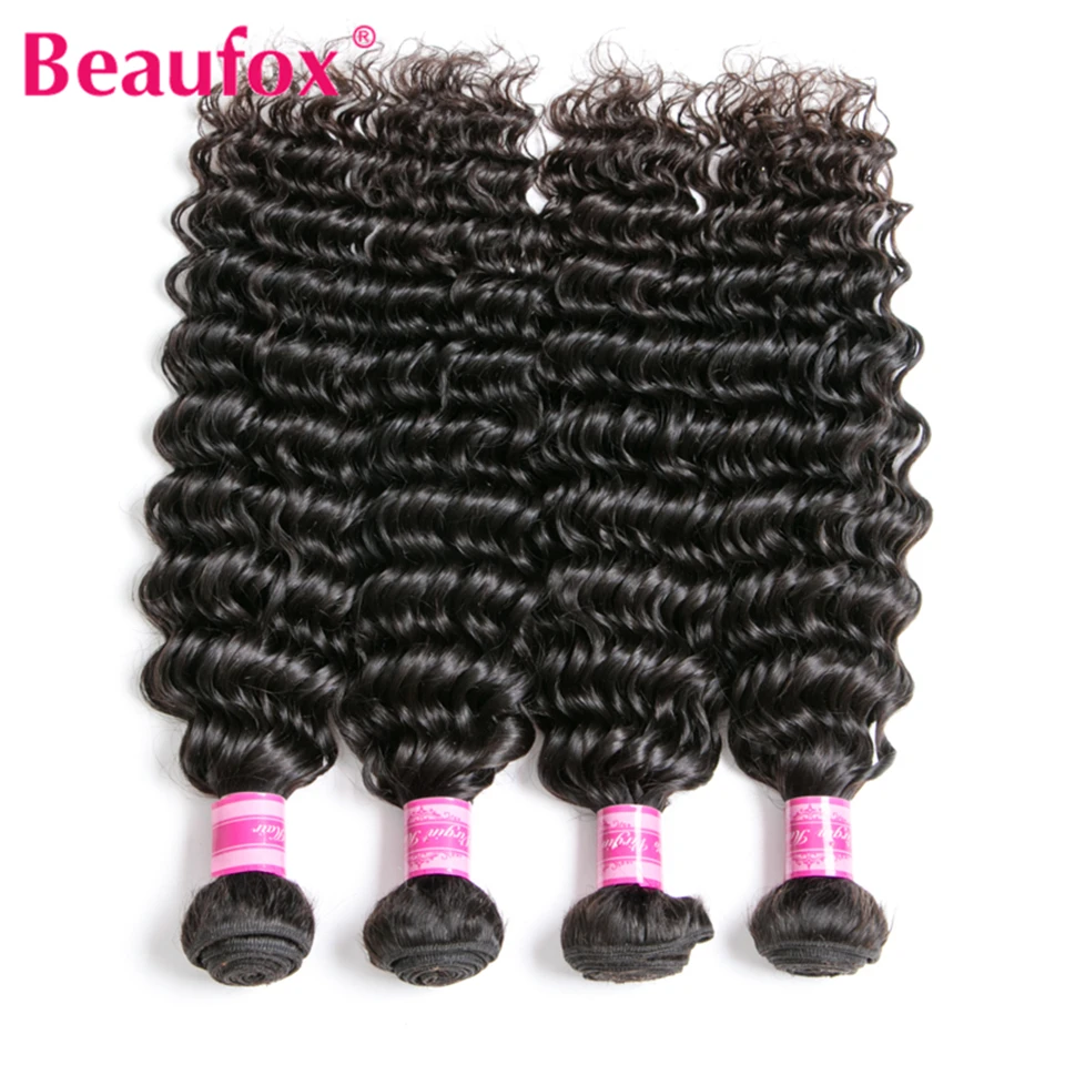 Beaufox Deep Wave Brazilian Hair Weave Bundles With Closure Remy Human Hair Bundles With Closure 3 Bundles With Closure 4*4