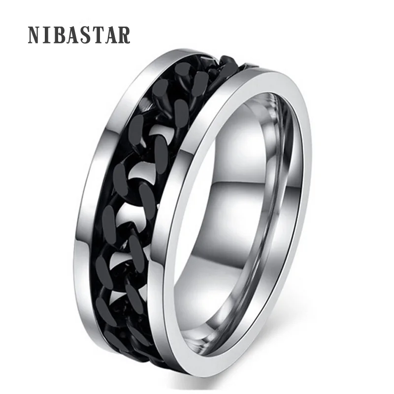 Personalize Deaign Spinner Chain Ring for Men Black Stainless Steel