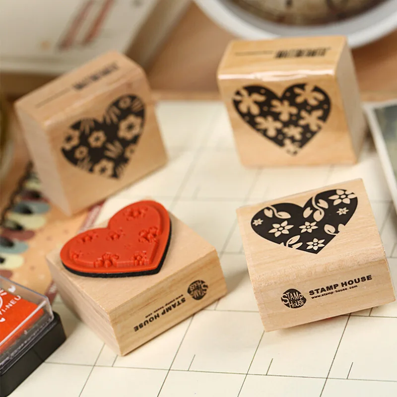 1 x печать любящее сердце DIY Деревянные и резиновые штампы для скрапбукинга