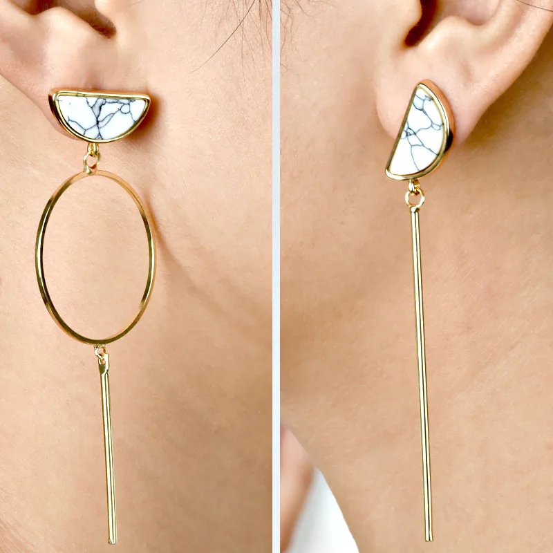Simple Design Women Dangle Earrings Round Pierced Ear Drop Long Earring