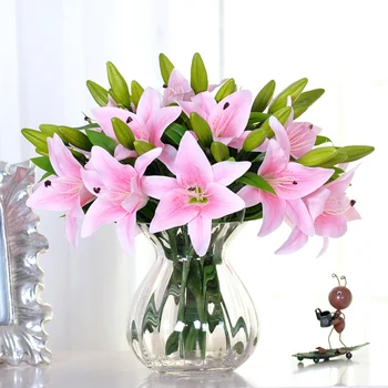 

lily Artificial flower silk decoration flower with flower vase
