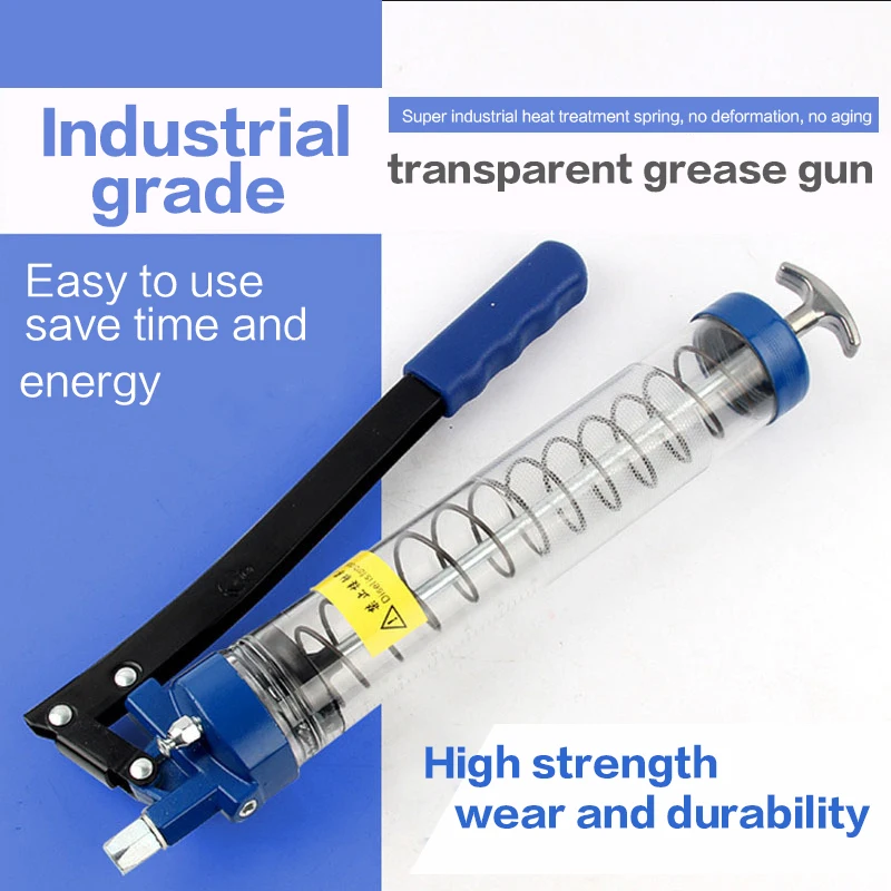 

1pc 600cc grease gun single piston spring type high pressure grease gun manual transparent gun body double pressure butter gun